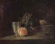 Jean Baptiste Simeon Chardin Silver peach red wine grapes and apple Sweden oil painting artist